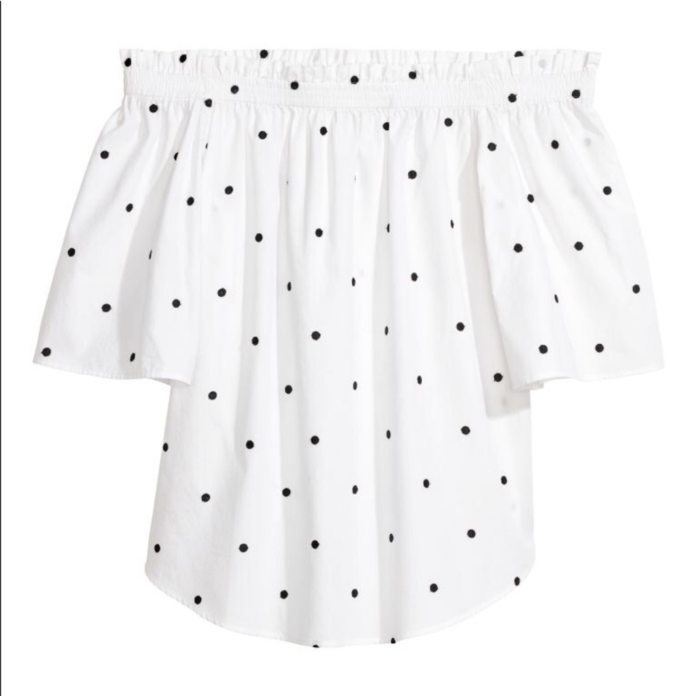 NWOT H&M Black Polka Dot Off Shoulder top, sz 6